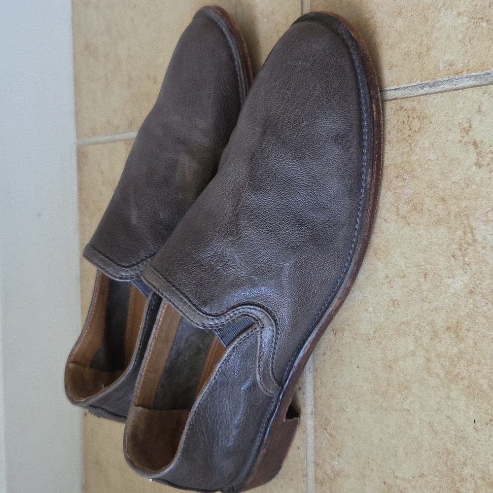 TRASK Ali Flat Gray Leather Loafers Italian Washed Sheepskin Sz 8 Minimalist - Picture 3 of 15